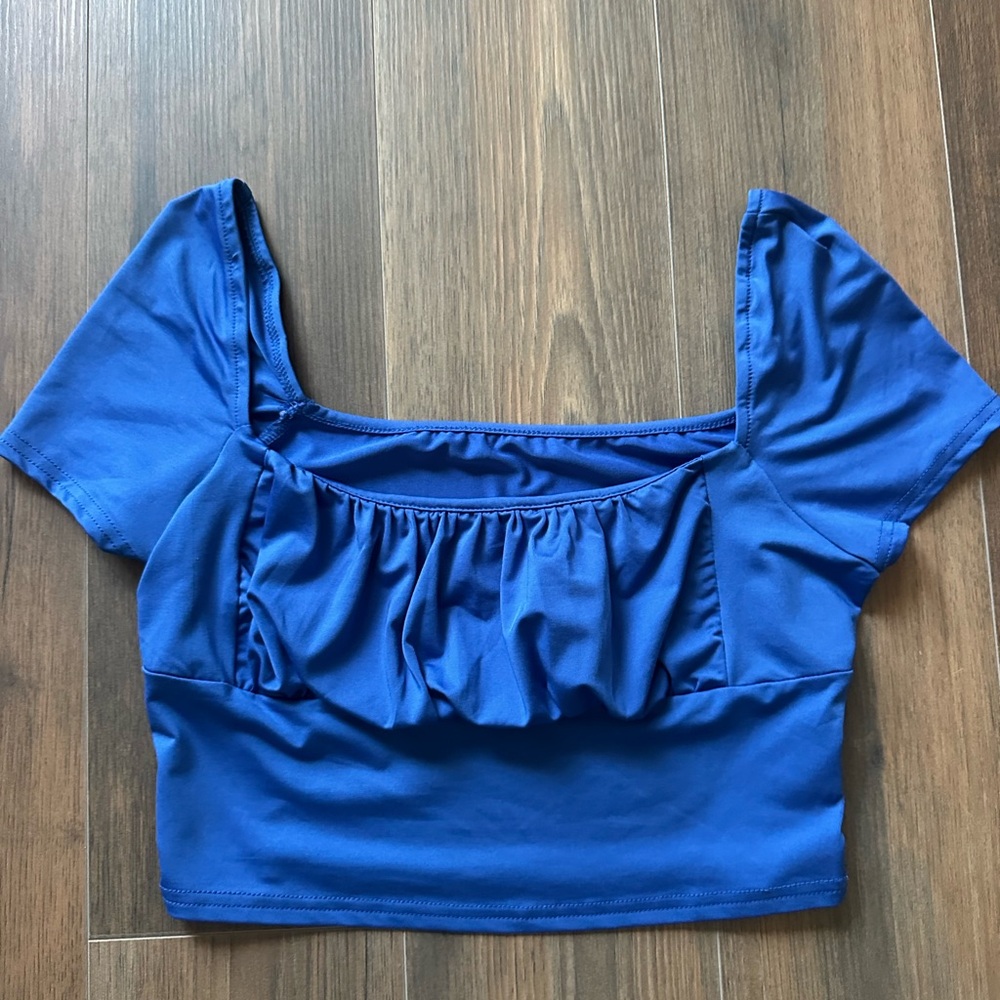 Blue Ruffle Crop Top